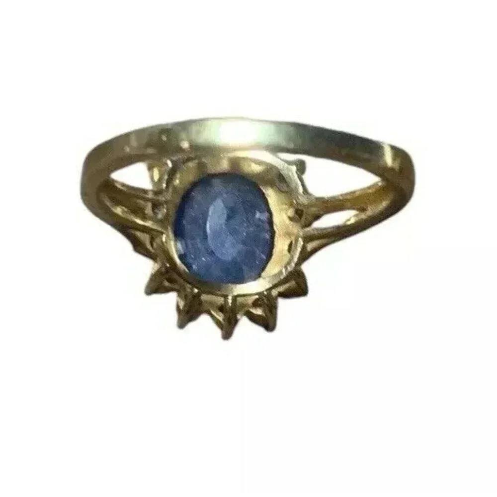 Vintage Natural Sapphire and Topaz Halo Ring Size 8 Sterling Silver 925 - Picture 5 of 7